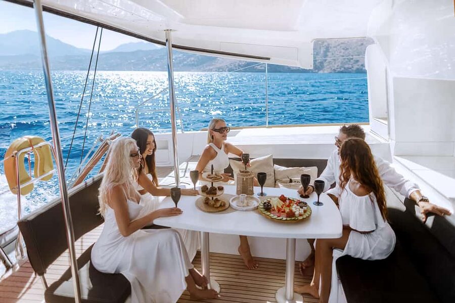 Agios Nikolaos All-inclusive Catamaran Cruise & Water Toys - A catamaran day built around Mirabello Bay
