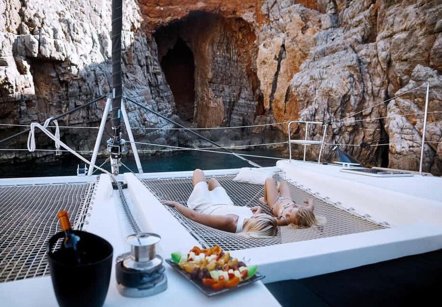 Agios Nikolaos All-inclusive Catamaran Cruise & Water Toys - A Cretan lunch that is more than filler