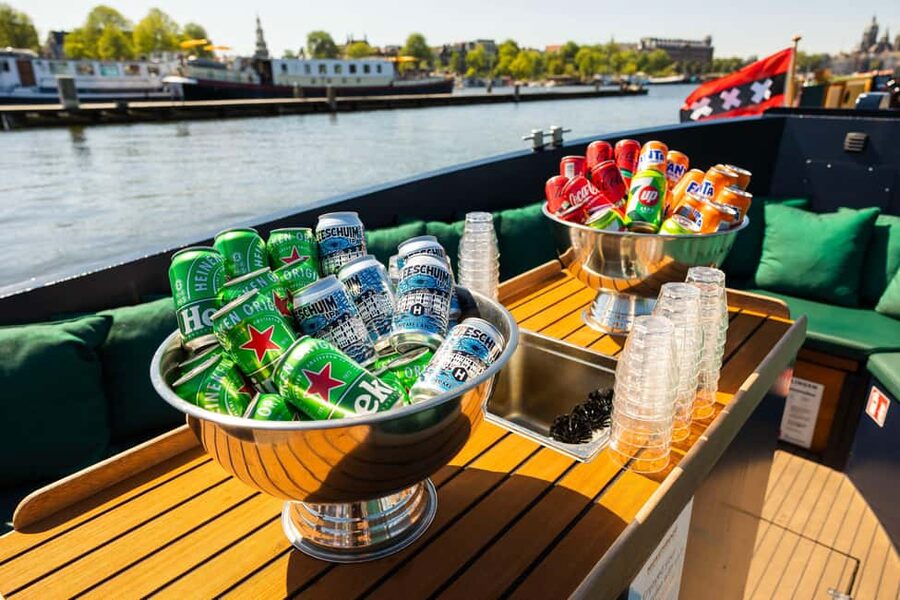 Amsterdam: Guided Open Boat Cruise Unlimited Drinks Option - Canal Architecture Around the Amstel
