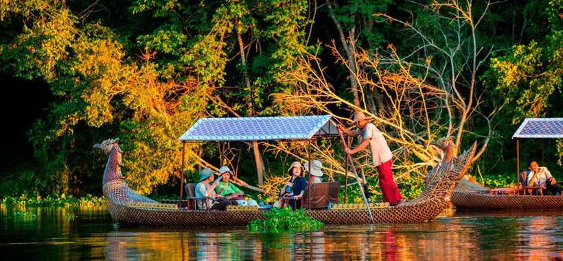 Angkor Bike tour & Gondola Sunset Boat w/ Drinks & Snack - Crossing the river and reaching Angkor Park