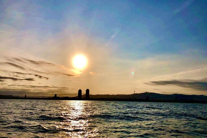 Barcelona Private Luxury Motor Yacht Sunset Cruise with Drinks - Sagrada Família seen from offshore