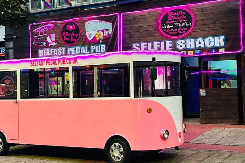 Belfast: Fully Enclosed Pink Party Bike Ride - Boarding the pink VW-styled party bike