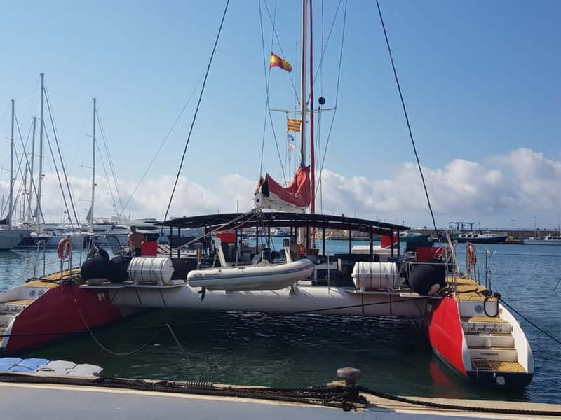Cambrils/Salou: Coastline Catamaran 2h with drinks, pickup - Anchoring near Platja de les Palmeres