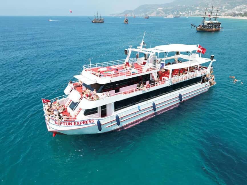 From Alanya: Boat Tour with Unlimited Soft Drinks and Lunch - Alanya Marina and the double-decker boat