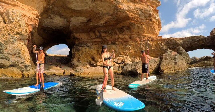 Ibiza: SUP & Snorkel Boat Tour with Caves, Drinks & Photos - Starting at San Antonio’s yacht club