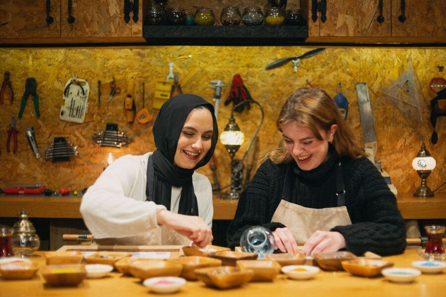 Istanbul:Original Turkish Mosaic Lamp Workshop w/ Snacks - Choosing from 45 colors of beads and stones