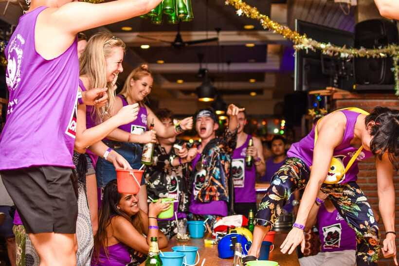 Mad Monkey Bangkok Pub Crawl - Bucket Bar after midnight