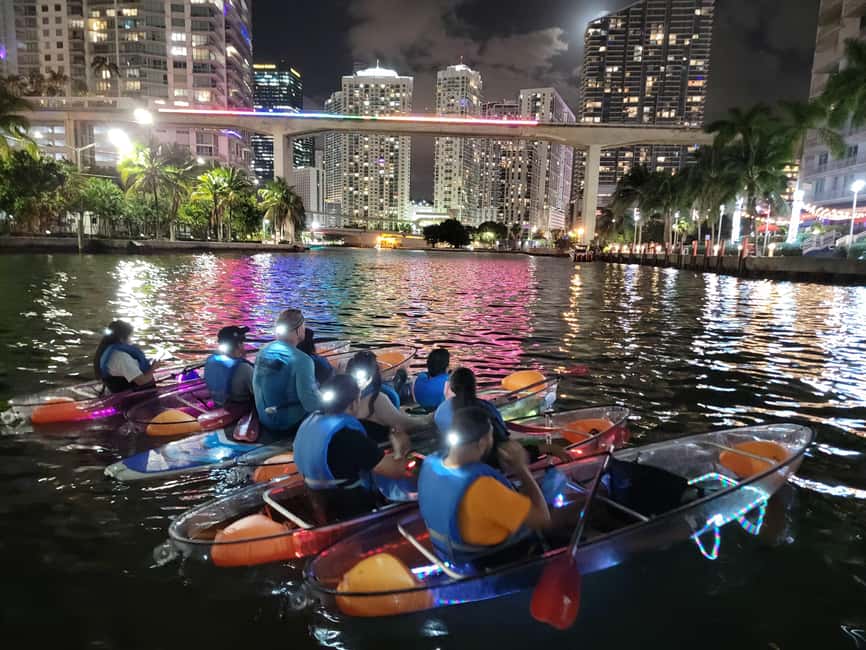 Miami: Guided LED-Lit Kayak Night Tour with Drinks - Paddling down the Miami River