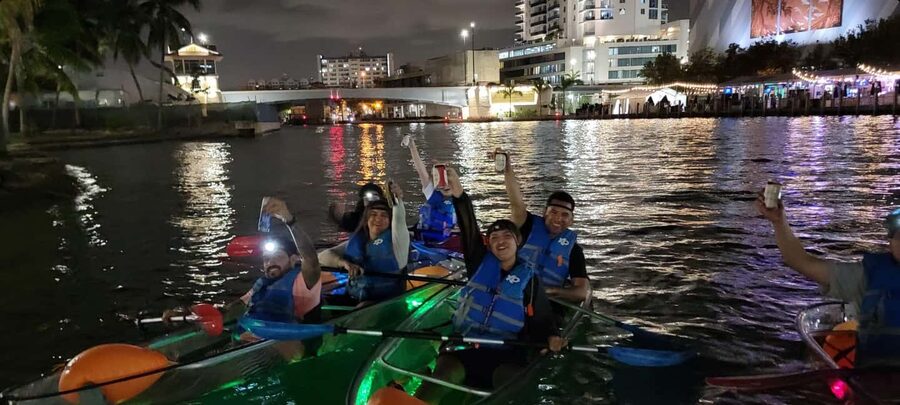 Miami: Guided LED-Lit Kayak Night Tour with Drinks - Reaching the bay and taking your time