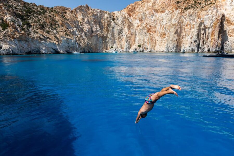 Milos: Full-Day Sailboat Cruise with Food and Open Bar - Blue Bay, Poliegos and the clearest water