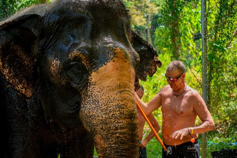 Phuket: Happy Hour Feed and Rain Shower with Elephant - The guide, refreshments, and camp rhythm