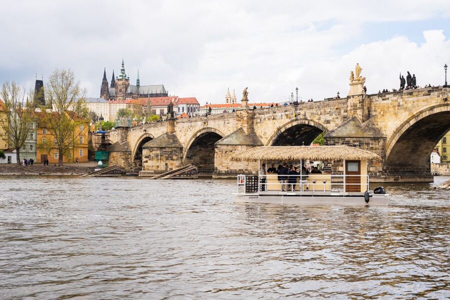 Prague: Party Tiki Boat Sightseeing Cruise with Drinks - From the National Theater toward Štvanice Island