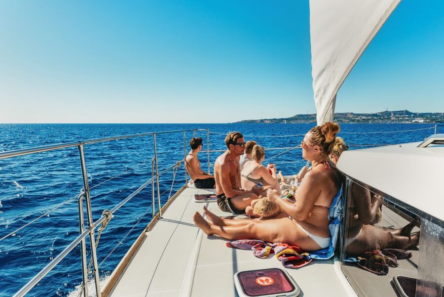 Rhodes: All-Inclusive Catamaran Cruise with Lunch and Drinks - Ladiko Bay and a relaxed lunch onboard