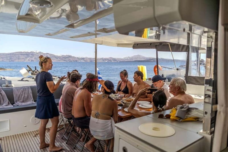 Santorini: Catamaran Cruise with Fresh Meal & Open Bar - The volcanic hot springs stop