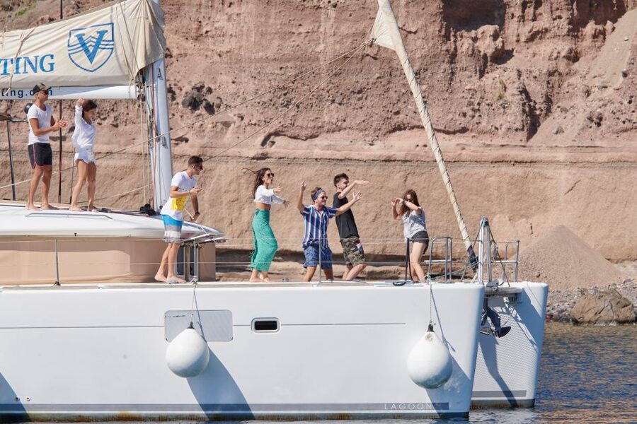 Santorini Gold Catamaran Cruise with Snorkel, BBQ & Open Bar - The volcano hot springs need the right swimwear