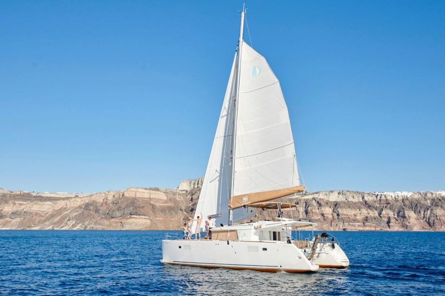 Santorini Gold Catamaran Cruise with Snorkel, BBQ & Open Bar - Mesa Pigadia combines the best parts of the trip
