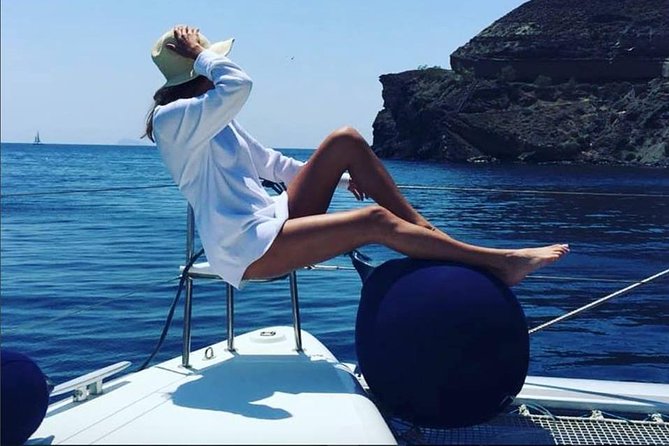 Santorini Platinum Catamaran Cruise with Meal, BBQ and Open Bar - Mesa Pigadia brings the first swim