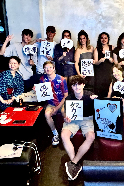 Tokyo: Calligraphy on Kanji Fan & Scroll with Drink - Matcha, coffee, or a cold drink