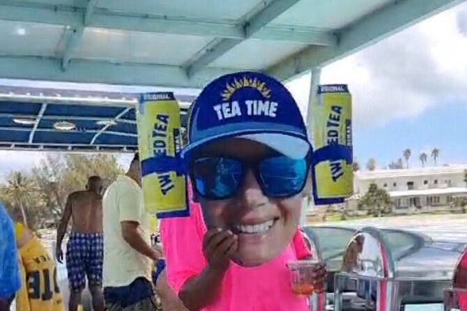 Twisted Tea Pontoon Party Boat in beautiful Bermuda - Captain and Chicken set the tone